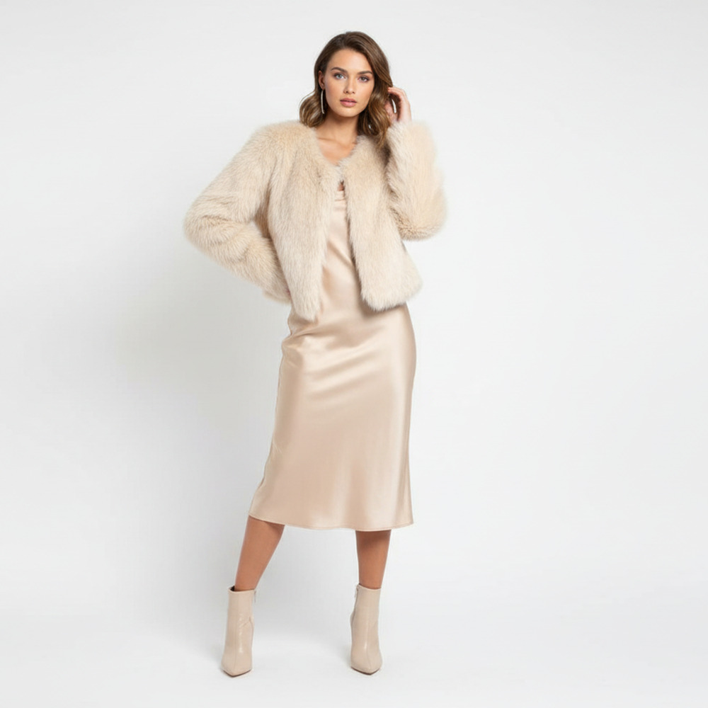 Fashion Nova Cropped Faux Fur Jacket – Pale Pink - Size M